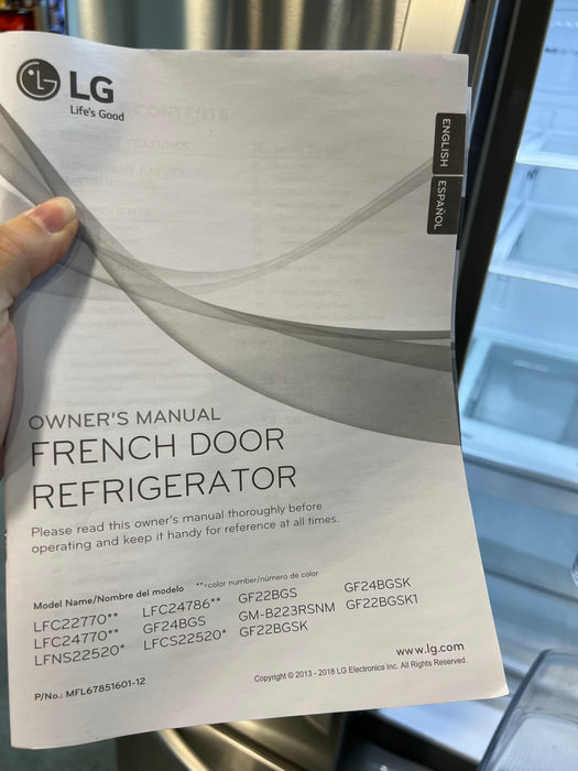 LG Refrigerator Model LFNS22520S French Door Refrigerator (used)
