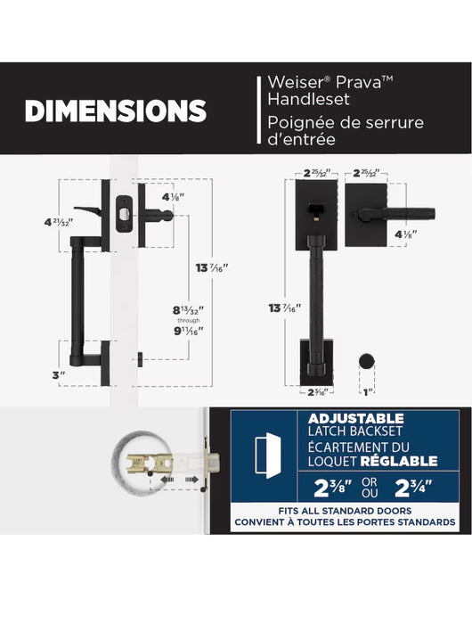 Weiser Prava x Prava Matte Black Lower Half Exterior Door Handle Set/Entry Door Lever with Knurled Handles (new)