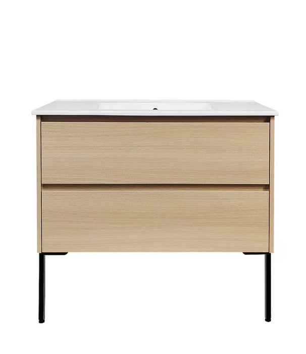 Cotherstone 36-inch W x 34.4-inch H x 18.3-inch D Light Wood 2-Drawer Bathroom Vanity with Thin Ceramic Vanity Top/Rectangular Sink (new)