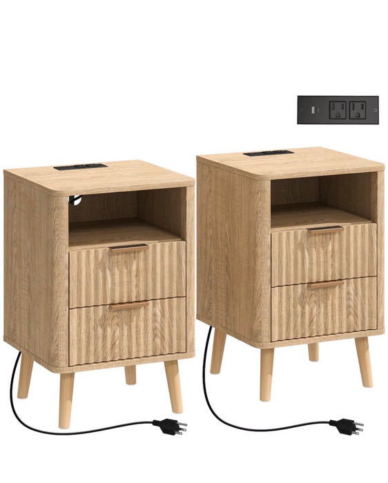 HOMCOM 2 Nightstands, Bedside Tables with Charging Station, Storage (new)