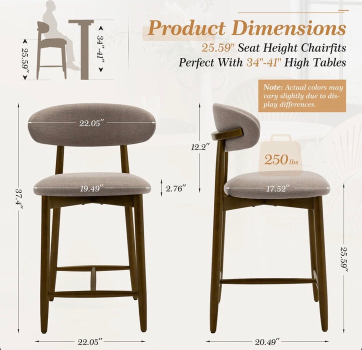 25'' Upholstered Counter Stool with Curved Back and Solid Wood Base (new)