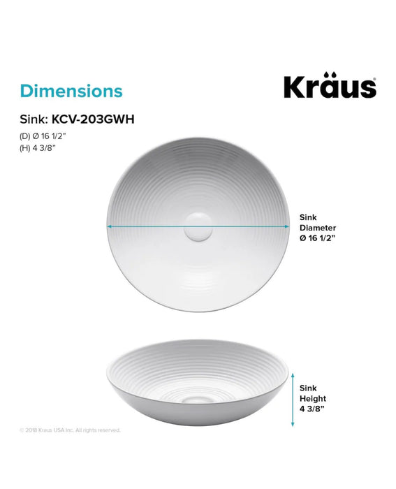 Kraus Round White Porcelain Ceramic Vessel Bathroom Sink, 16 1/2 inch D x 4 3/8 inch H (new)