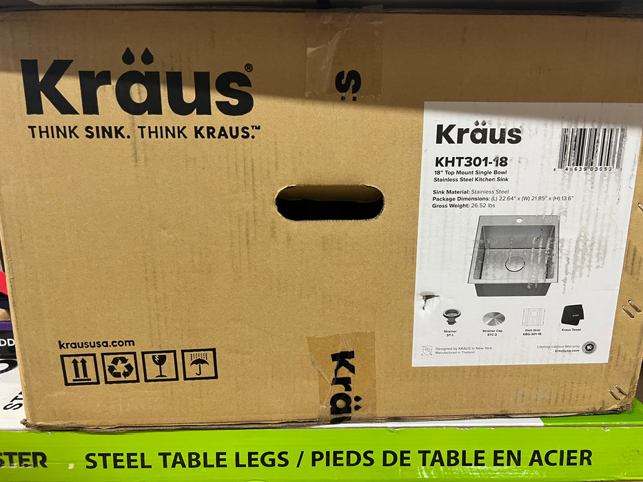 Kraus Standart PRO Drop-in Stainless Steel 18 inch 1-Hole Single Bowl Kitchen Sink (new)