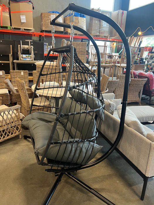 Outsunny Double Hanging Egg Chair with Stand, Dark Grey (new as is)