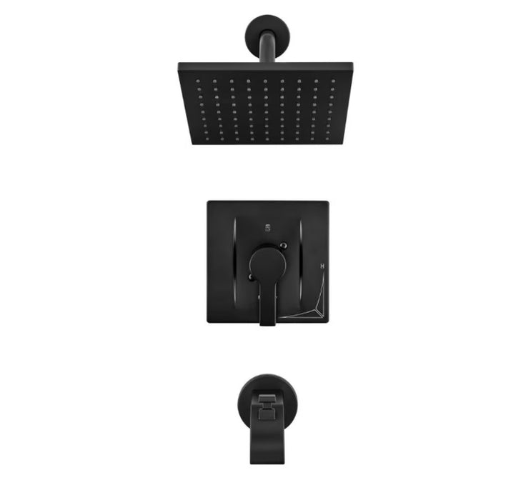 Modern Single-Handle 1-Spray Tub and Shower Faucet in Matte Black, Valve Included (New)