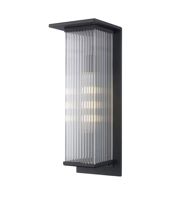 Home Decorators Collection Jardine 20 in. 1-Light Black Modern Outdoor Wall Light Fixture with Clear Ribbed Glass (new)