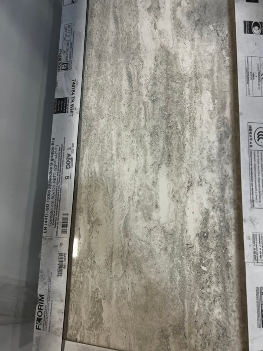 Travertino White/Grey Polished Large Format Tile 24" x 48" (new)