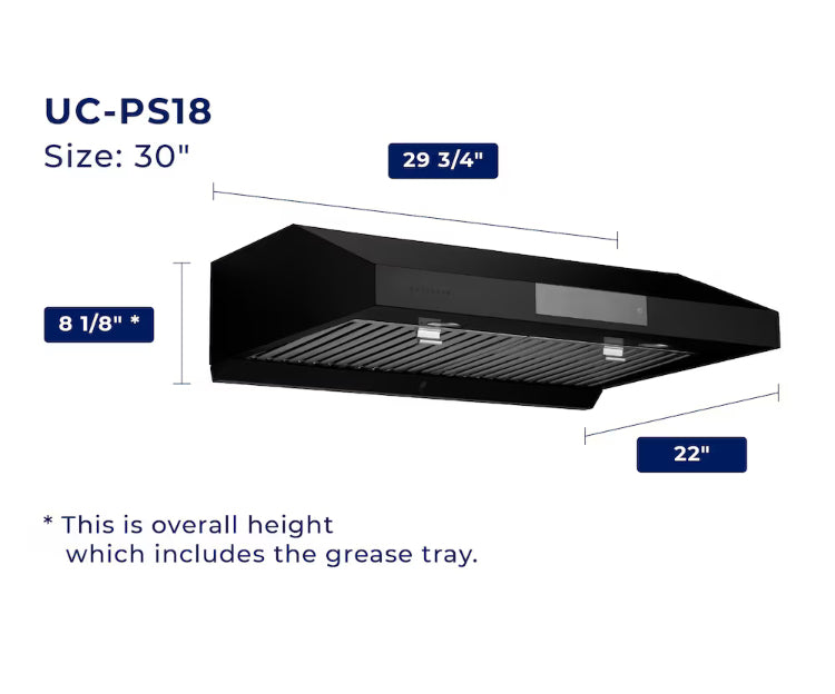 Hauslane 30-Inch Contemporary Under Cabinet Range Hood with 3-Way Venting in Black Stainless (New)