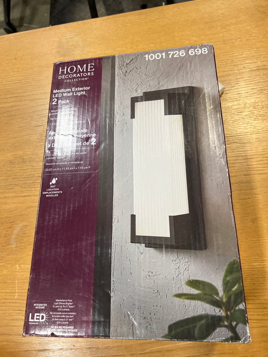 Home Decorators Collection 1-Light Integrated LED Indoor/Outdoor Black Wall Scone Light with Clear Reeded Glass (2-Pack) (new)