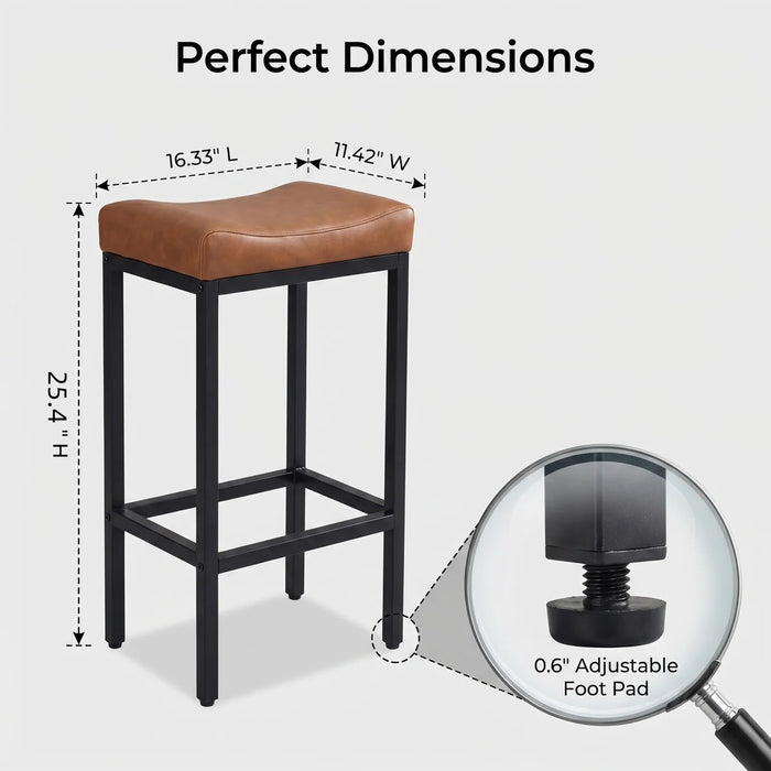 Set of 2, Backless With Soft Leather Seat, 400 Lb Heavy Duty Padded Saddle Chair For Modern Kitchen Island - Seat Colour Brown, Seat Height Short Stool (22.75" Seat Height) - 0024-2