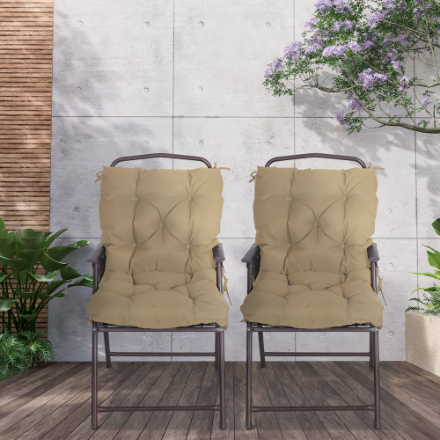 Outsunny Patio Set Of 2 Garden Chair Cushions with Backrest Outdoor, Khaki (New)