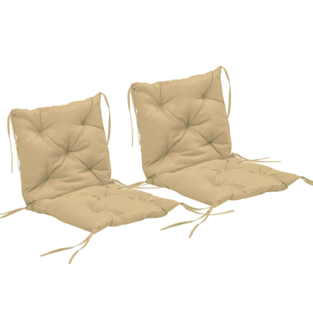 Outsunny Patio Set Of 2 Garden Chair Cushions with Backrest Outdoor, Khaki (New)