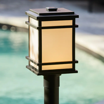 GlucksteinElements Balmoral 1-Light 16-inch H Integrated LED Black Outdoor Post Lantern Light Black Metal Finish with White Panel Glass (New)
