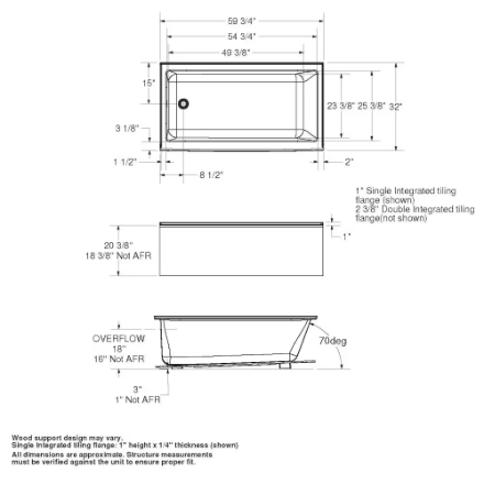 MAAX Bosca 60L x 32W x 20H Acrylic Alcove Bathtub with 14-inch Soaking Depth & Above-The-Floor-Rough, Right Drain