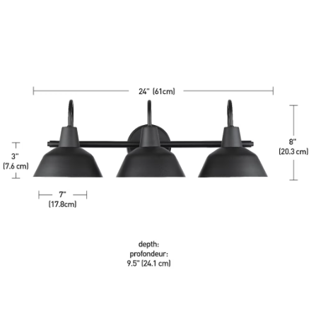 Globe Electric Brooklyn 5-Piece Matte Black Bathroom Set with 3-Light Vanity Light (New)