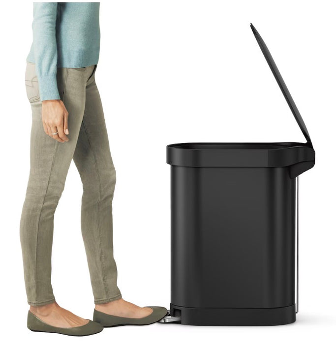 Simplehuman 45 Liter / 12 Gallon Slim Hands-Free Kitchen Step Trash Can with Liner Rim, Matte Black