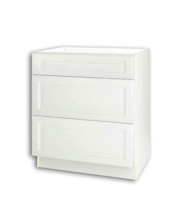 Thomasville Nouveau Newton 30-inch W x 34.6-inch H x 24-inch D Assembled Kitchen Base Cabinet/Cupboard in Lilly Solid White with 3 Soft Close Drawers (BD303V) (new)