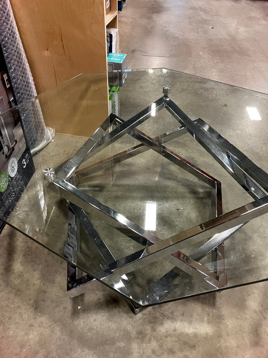 Octagon Glass Top Coffee Table - Silver with Metal Base (Used)