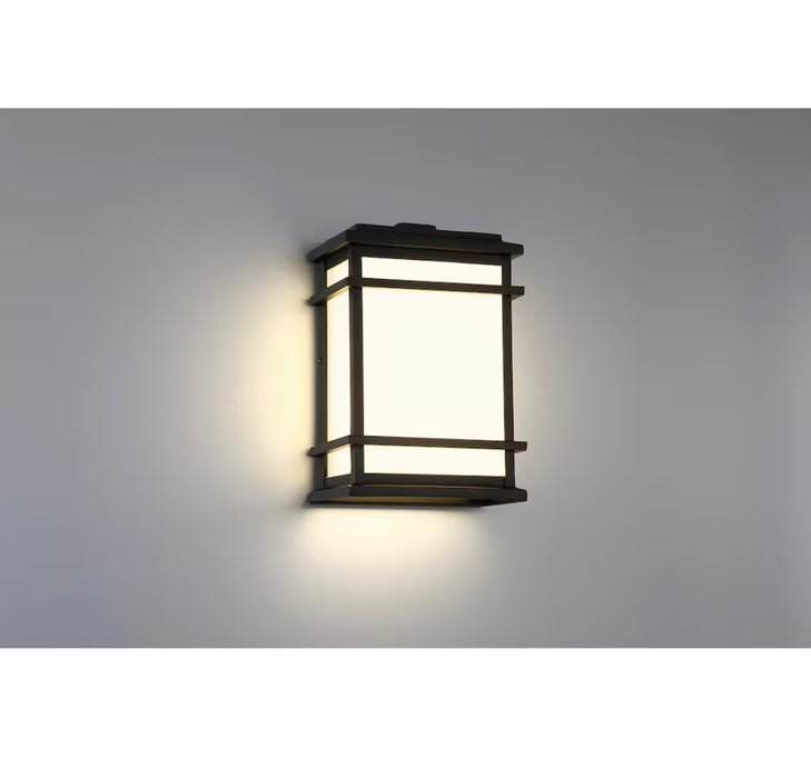 GlucksteinElements Balmoral 1-Light 12-inch Hight Integrated LED Black Outdoor Wall Sconce Light in Black Metal Finish with White Panel Glass (new)