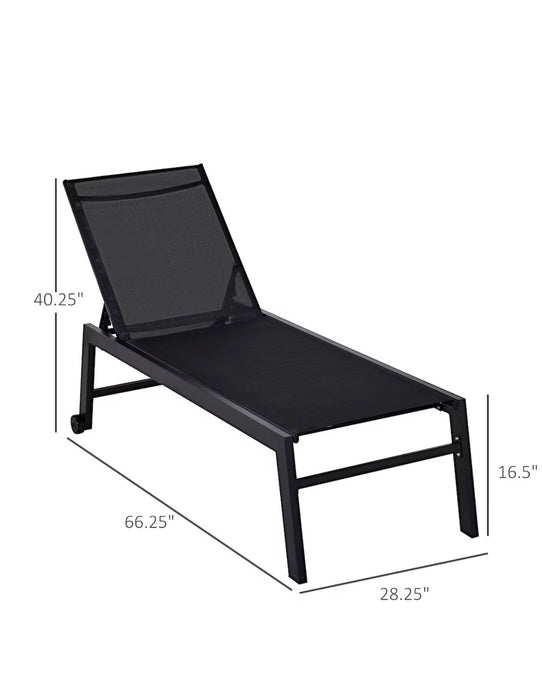 Outsunny Patio Lounge Chair with Reclining Backrest and 2 Wheels, Black (new)