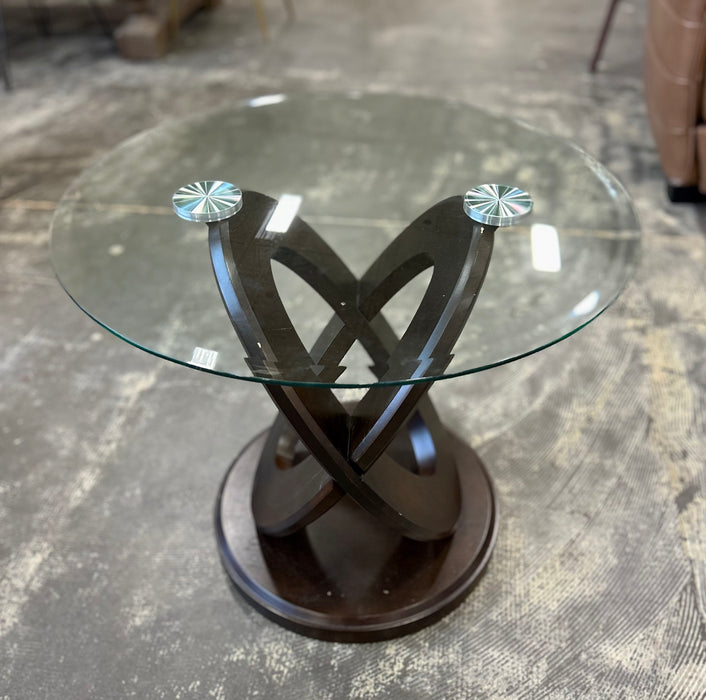 Small Glass Side Table with Wood Base