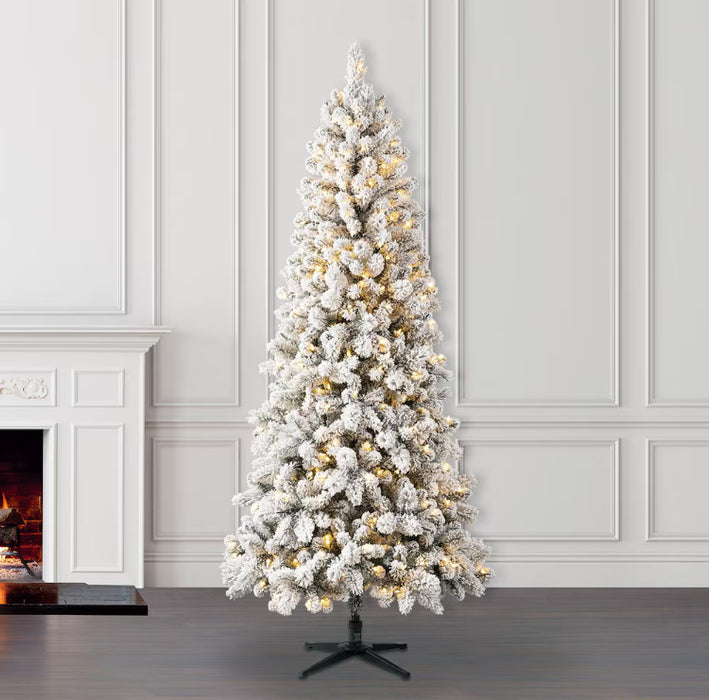 Home Accents Holiday 7.5ft. Pre-Lit 350L Warm White Mini LED Wesley Heavy Flocked Slim (New)