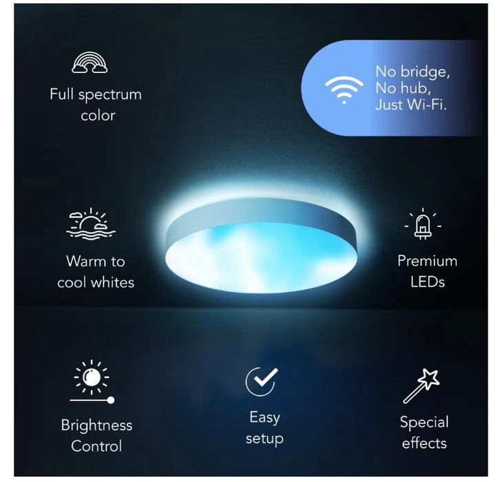 LIFX 15 inch. White Indoor Integrated LED Flush Mount Multi-Color Smart Wi-Fi Dimmable Ceiling Light