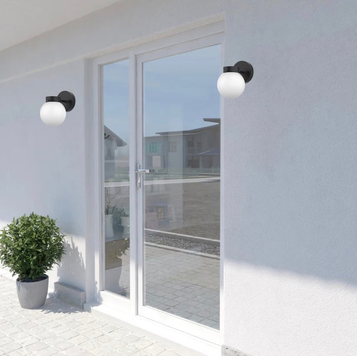 LED 3CCT Outdoor Black Global Wall Light with Opal Glass Shade (new)