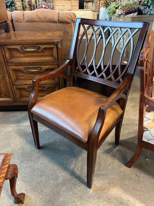 Solid Wood Studded Tan Leather Accent Chair (used)