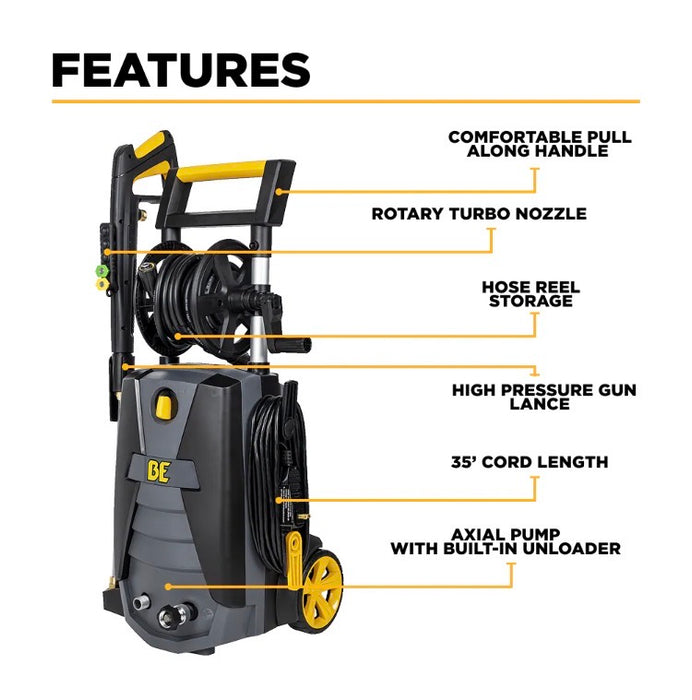 BE Power Equipment 2150 PSI 1.6 GPM Cold Water Corded Electric Pressure Washer (New)
