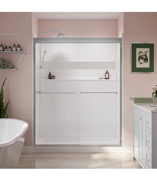 MAAX Tonik SC 55 to 59 in. W x 71 in. H Semi-Frameless ByPass Sliding Shower Door in Chrome with Clear Tempered Glass, Soft Close (new)