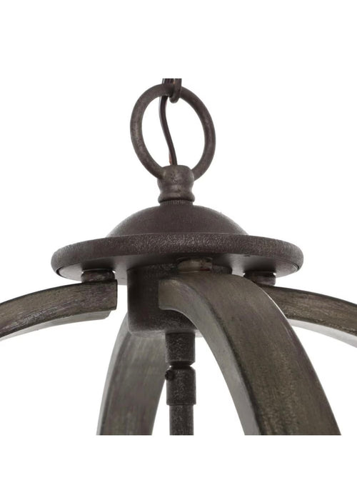 Progress Lighting Keowee 4-Light Artisan Iron Farmhouse Globe Candle-Style Chandelier with Elm Wood Accents (new)