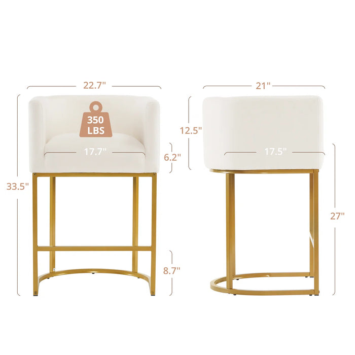 27"Upholstered Counter Height Bar Stools with Curved Barrel Back And Metal Frame - Seat Colour Frame Colour Beige Linen Seat Gold Frame - JXK-YB-311-05WF1