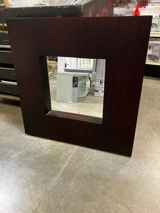 Dark Wood-Framed Square Wall Mirror