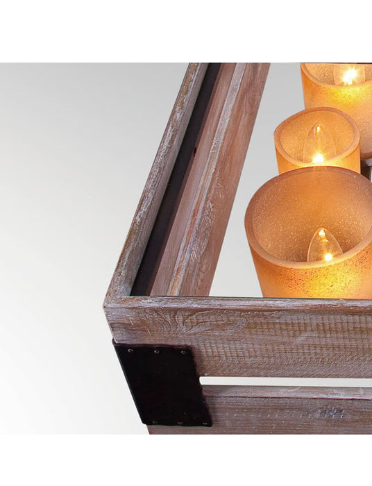 Ackwood 7-Light Rustic Wood Farmhouse Linear Adjustable Length Chandelier Frosted Glass  (new)