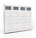 White garage door with glass panels on a white background