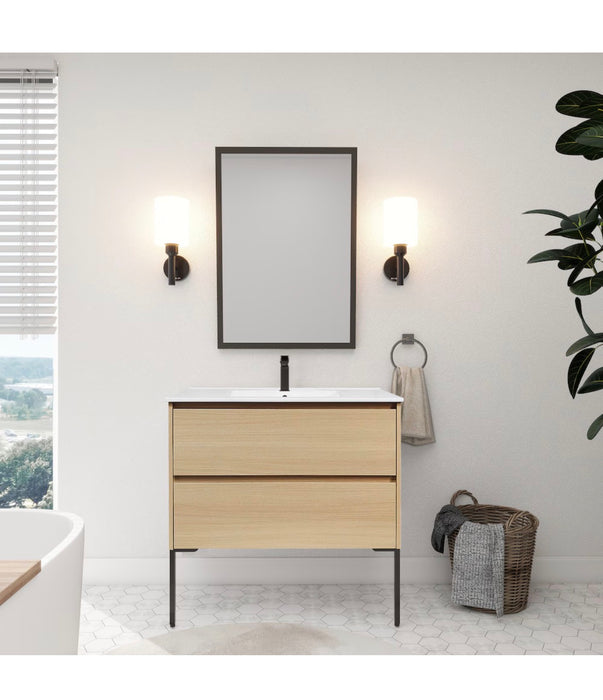 Cotherstone 36-inch W x 34.4-inch H x 18.3-inch D Light Wood 2-Drawer Bathroom Vanity with Thin Ceramic Vanity Top/Rectangular Sink (new)