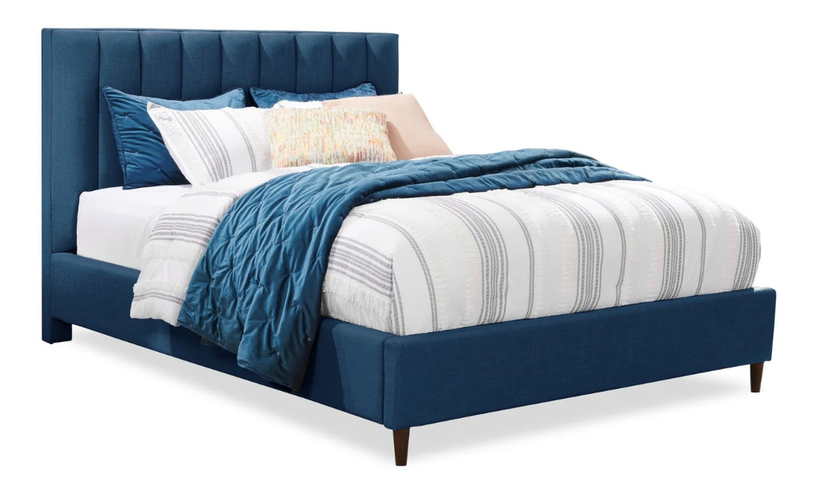 Kort & Co. Rain Upholstered Platform Bed in Blue Fabric, Tufted - Queen Size  (used)