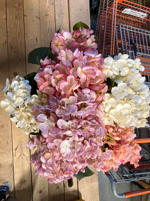 Pink and White Faux Hydrangeas and Ceramic Pot