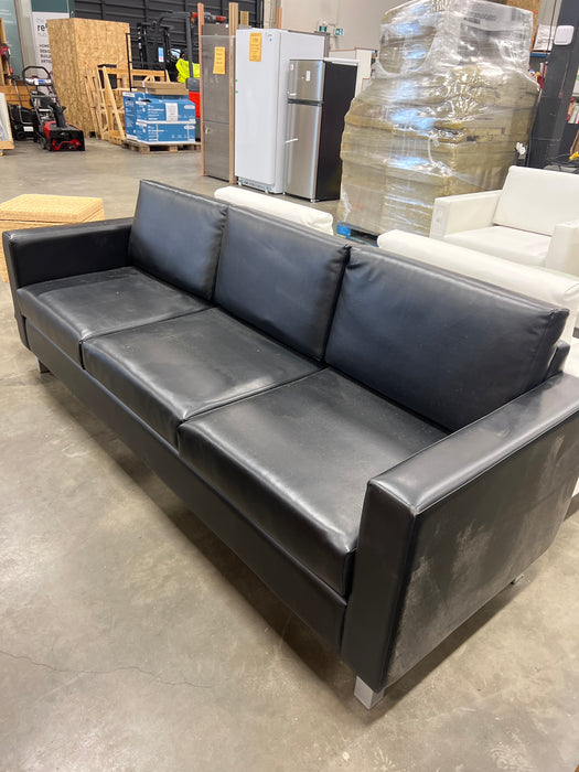 Black Faux Leather 3-Seater Block Sofa