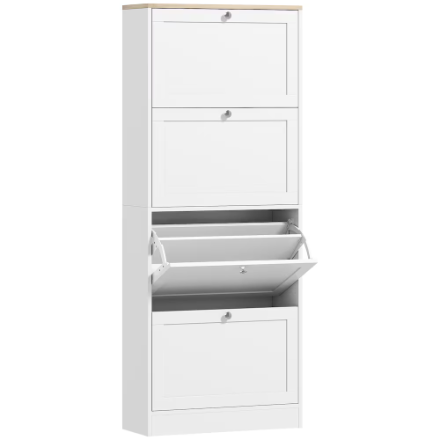 HOMCOM Shoe Cabinet with 4 Flip Drawers & Adjustable Shelves, White (New)
