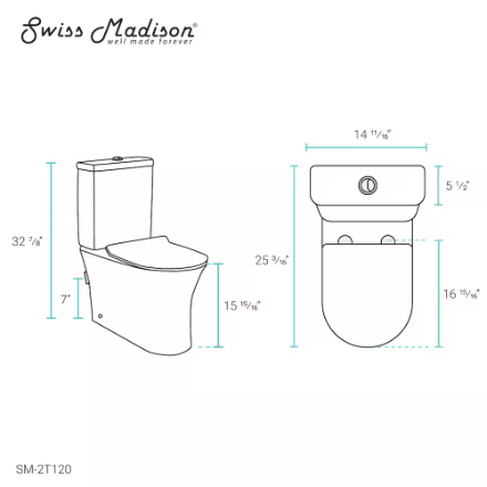 Swiss Madison Calice 1.1/1.6 GPF Two-Piece Elongated Rear Outlet Toilet Dual-Flush in White (New)