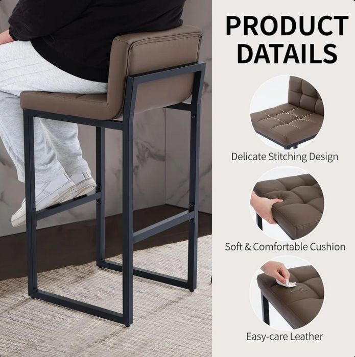 Upholstered Low Back Bar & Counter Stool with Thickened Metal Frame for Kitchen Island - Seat Height Bar Stool (30 Seat Height) , Number of Stools 2, Seat Colour Brown - AF07001292 - (set of 2)