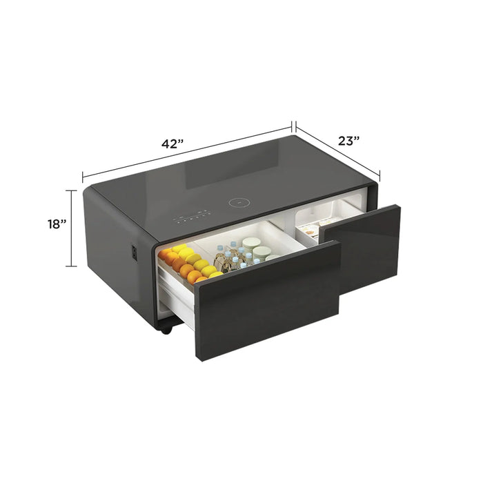 Cherubino Coffee Table with Fridge Cabinet and Bluetooth Stereo with Sockets and Ambient Lighting - Table Base Colour Black - PARTY TIME CT BLACK