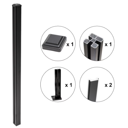 Creative Surfaces® 6' Composite Fence Series Aluminum Surface Mount Fence Post with Surface Mount Base Black (New)