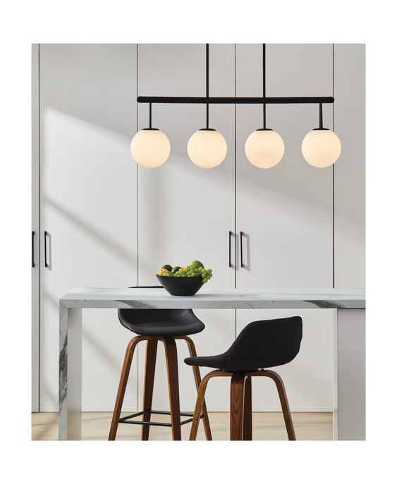 GlucksteinElements Orly 4-Light Matte Black Finish with Opal White Globe Linear Hanging Kitchen Island Pendant (new)