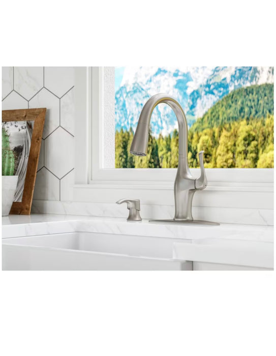 Pfister Wray 1-Handle Stainless Steel Pull Out/Pull Down Kitchen Faucet/Kitchen Sink Faucet/Tap with Soap Dispenser (new)