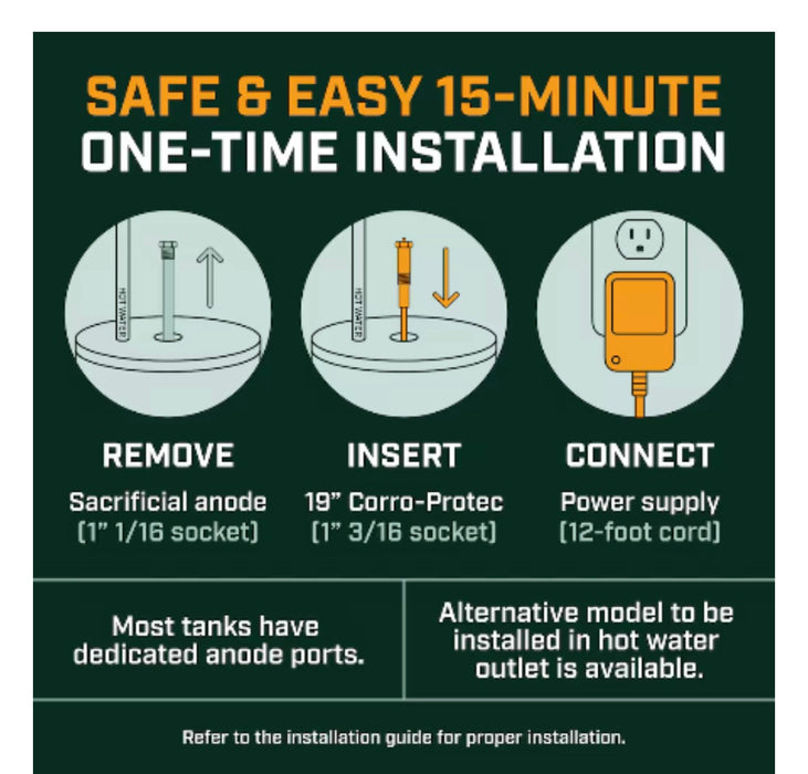 Corro-Protec Powered Anode Rod for 90-120 gallons Water Heaters, Stops Rotten Egg Smell, Corrosion and Limescale (new)