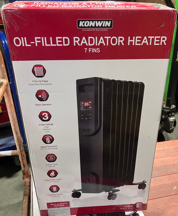 Konwin 7-Fin Oil-Filled Heater with 3 Heat Settings in Black (Used)
