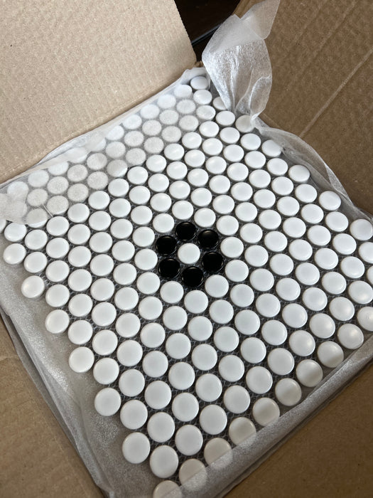 Metro White Penny Tile (Black Flower)